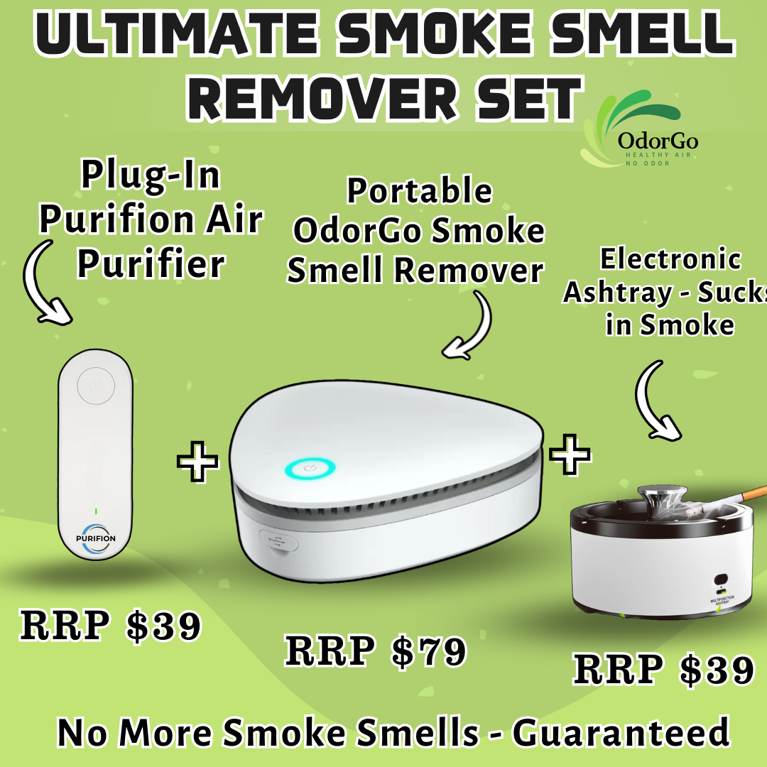 Ultimate Smoke Smell Remover Set - OdorGo + Purifion Air Purifier + Electronic Ashtray